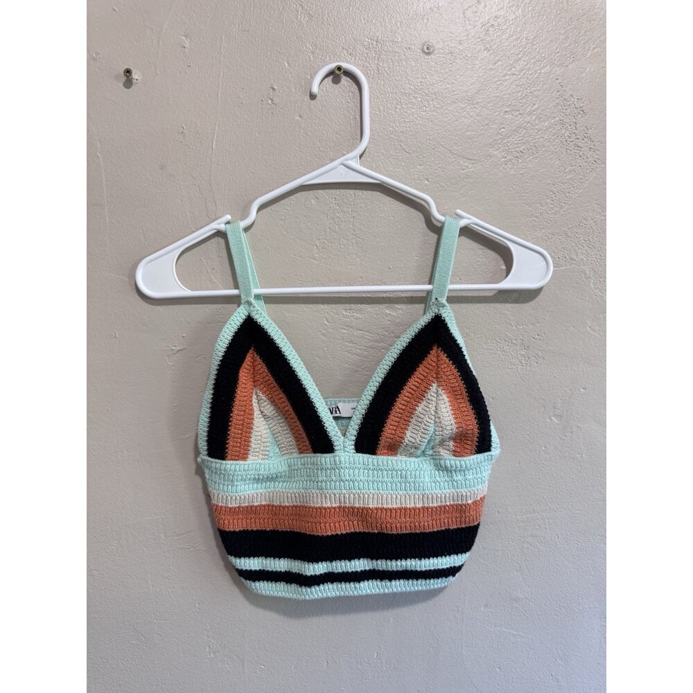 Zara Mint Green and Orange Striped Knit Top